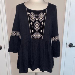 BOHO top  New Directions Curvy velvet beaded skirted 0X EUC